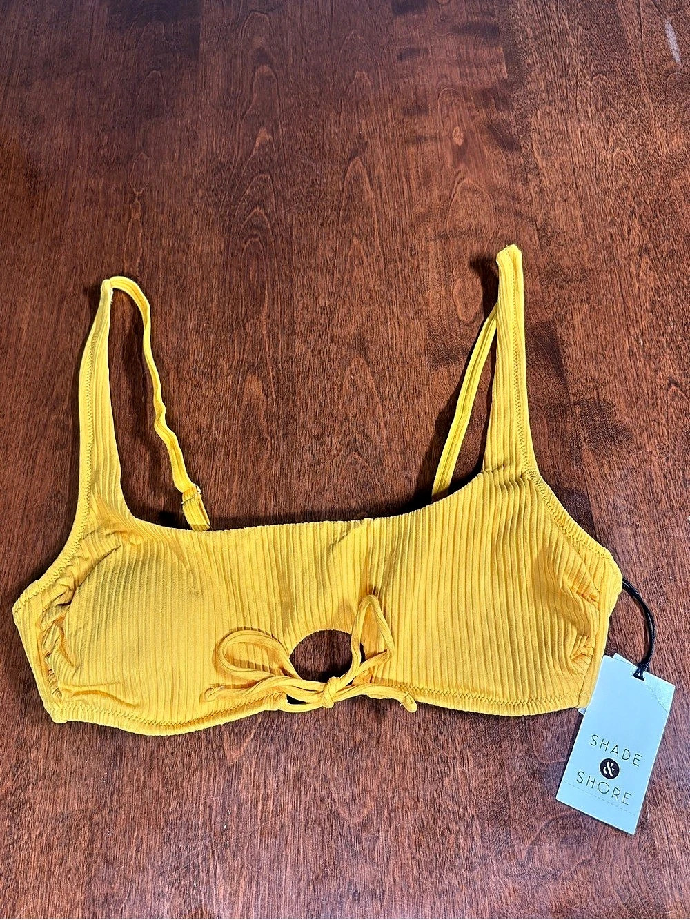 Shade & Shore Yellow Ribbed Bikini Top Size Small NWT